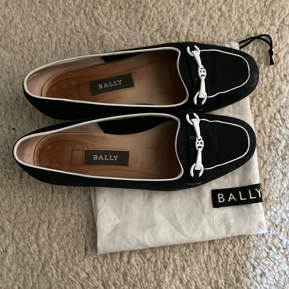Bally Shoes Vintage Bally Logo Bit Flats Black White Leather Sz 45